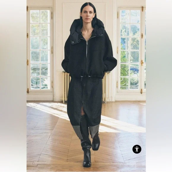 Zara Denim Slit Midi Skirt Dark Blue Zip Hi Waist Women’s Small 9632/271 Y2K 90s - Picture 4 of 10